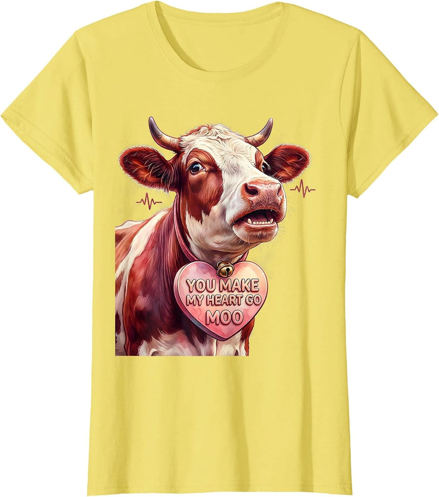 You Make My Heart Go Moo Cute Cow Valentine Animal Lover T-Shirt - Lemon Yellow