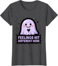 Women's Feelings Hit Different Emo Graphic Design T-Shirt - Dark Heather Grey