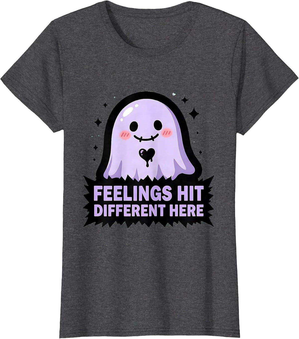 Women's Feelings Hit Different Emo Graphic Design T-Shirt - Dark Heather Grey