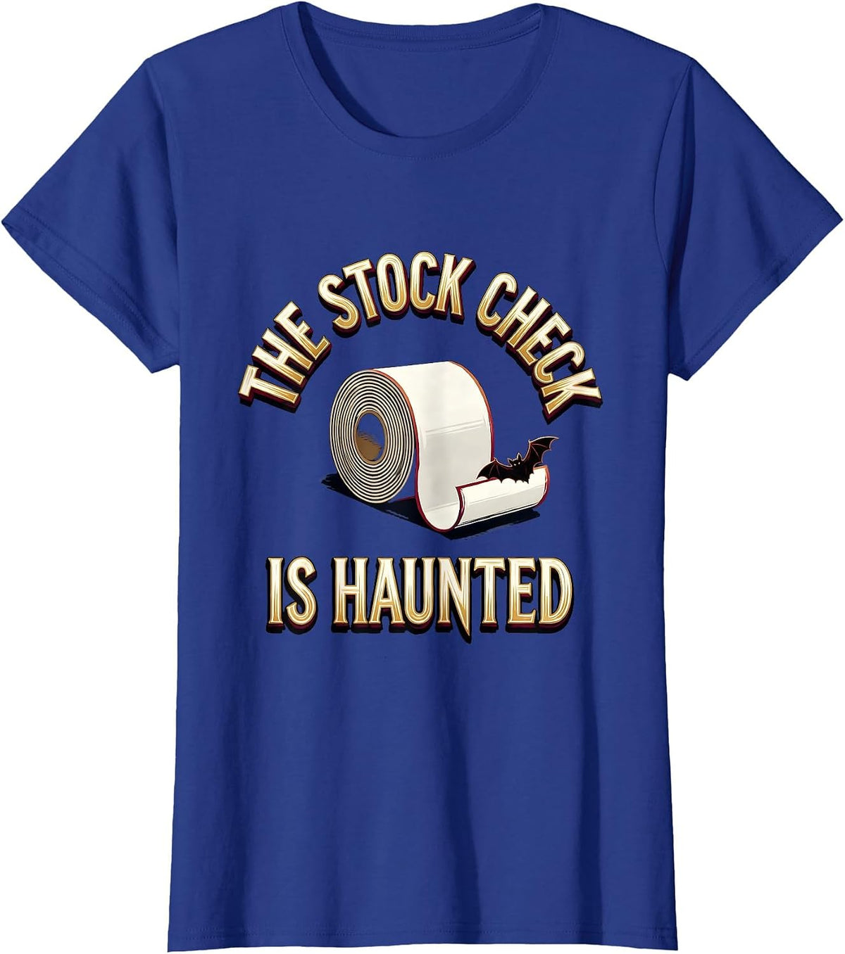Women's The Stock Check Is Haunted Funny Pharmacy Tech Halloween T-Shirt - Royal Blue