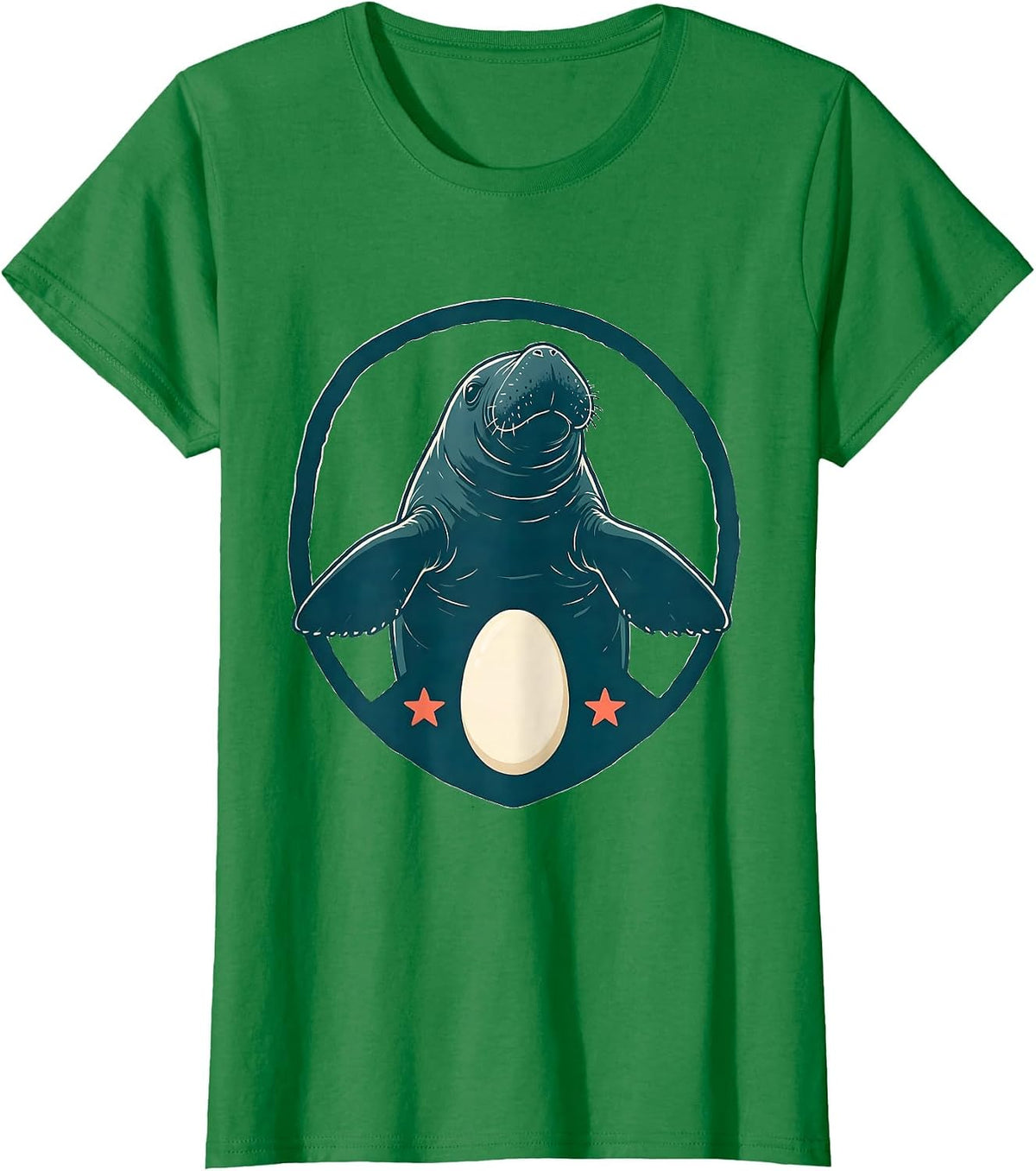 Women's Shield Manatee Potato Badge Funny Sea Cow Lover T-Shirt - Kelly Green