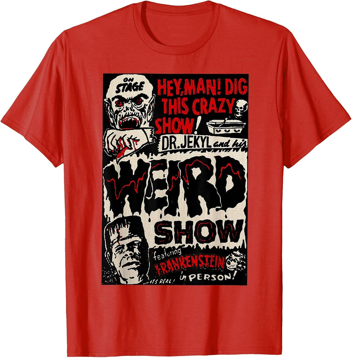 Horror Movie Monster Vintage Halloween Frankenstein T-Shirt - Red