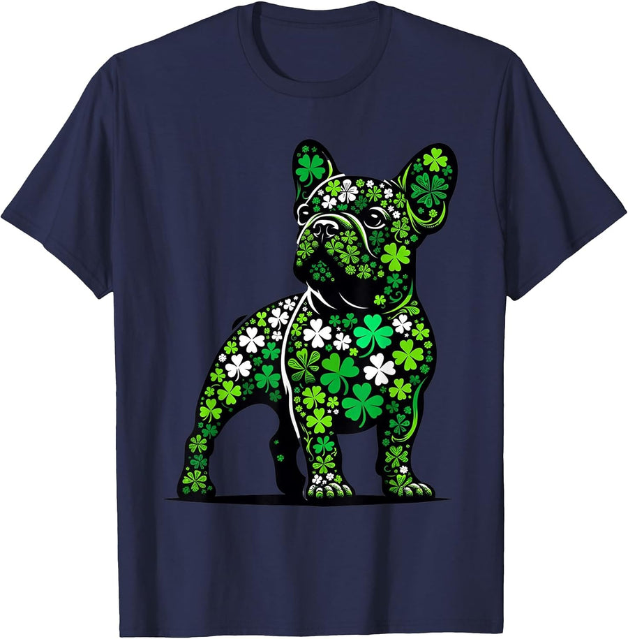 St Patricks Day Dog Themed Women Men French Bulldog Lover T-Shirt - Navy Blue