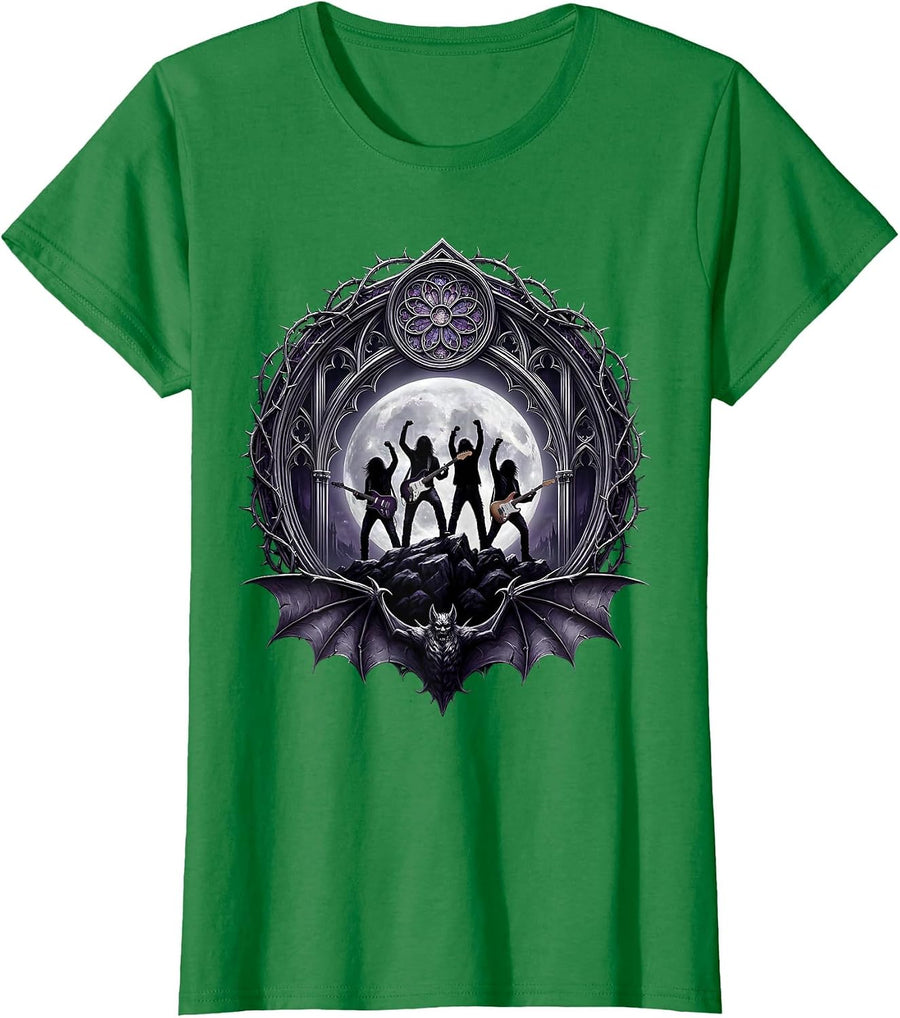 Women's Rocker Silhouette Full Moon Band Graphic T-Shirt - Kelly Green