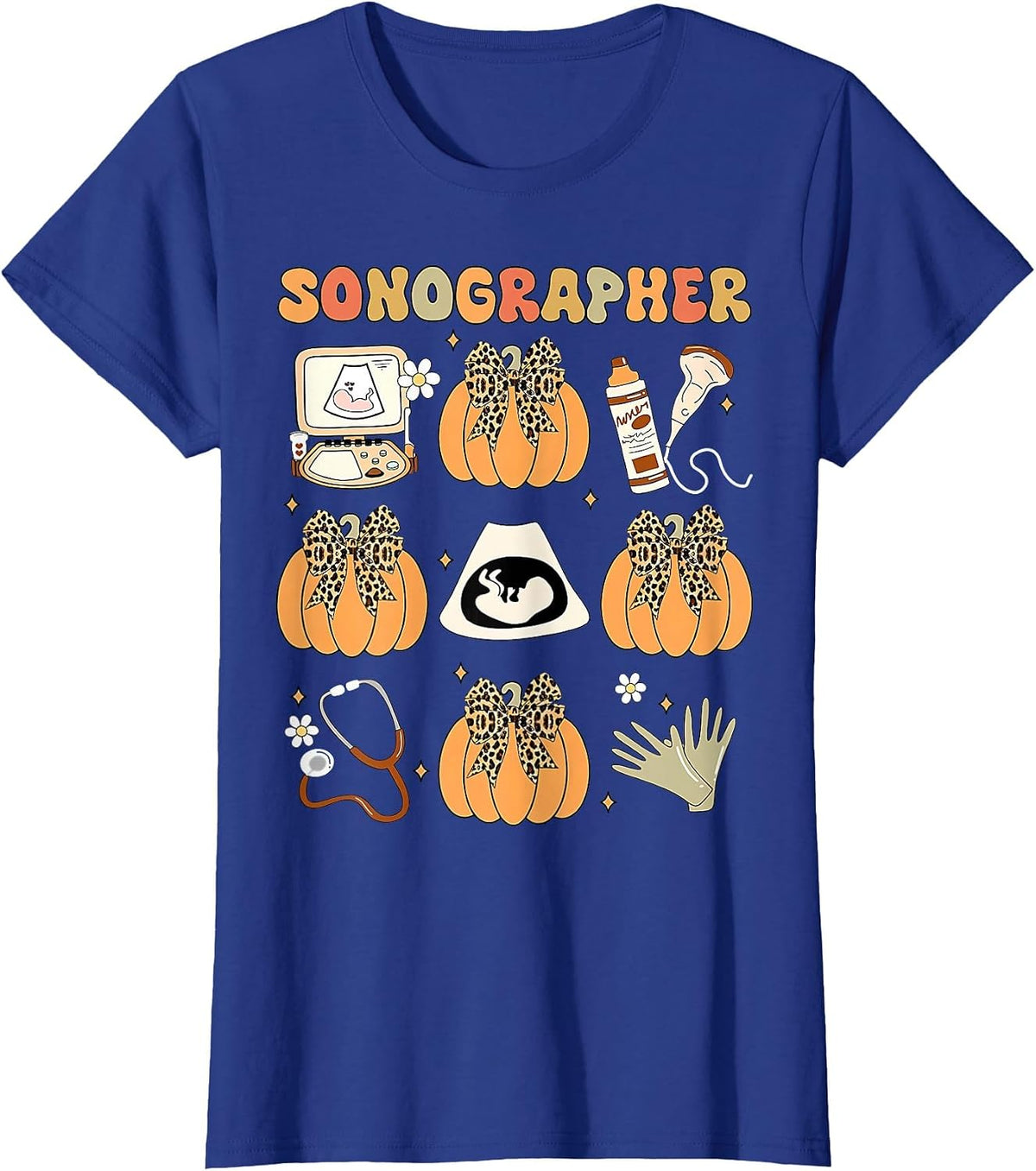 Coquette Sonographer Fall Ultrasound Tech Nurse Thanksgiving T-Shirt - Royal Blue