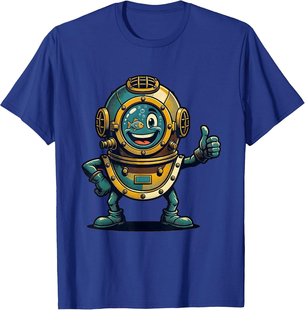 Vintage Diving Helmet Porthole Reflection Navy T-Shirt - Royal Blue