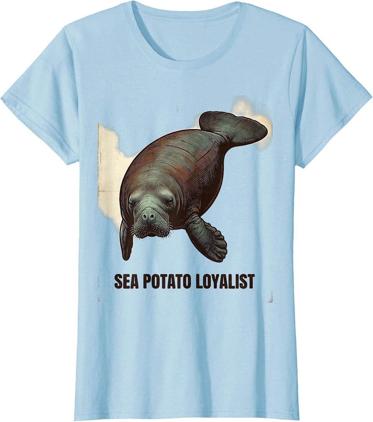 Women's Sea Potato Loyalist Vintage Manatee Lover Funny Sea Animal T-Shirt - Baby Blue