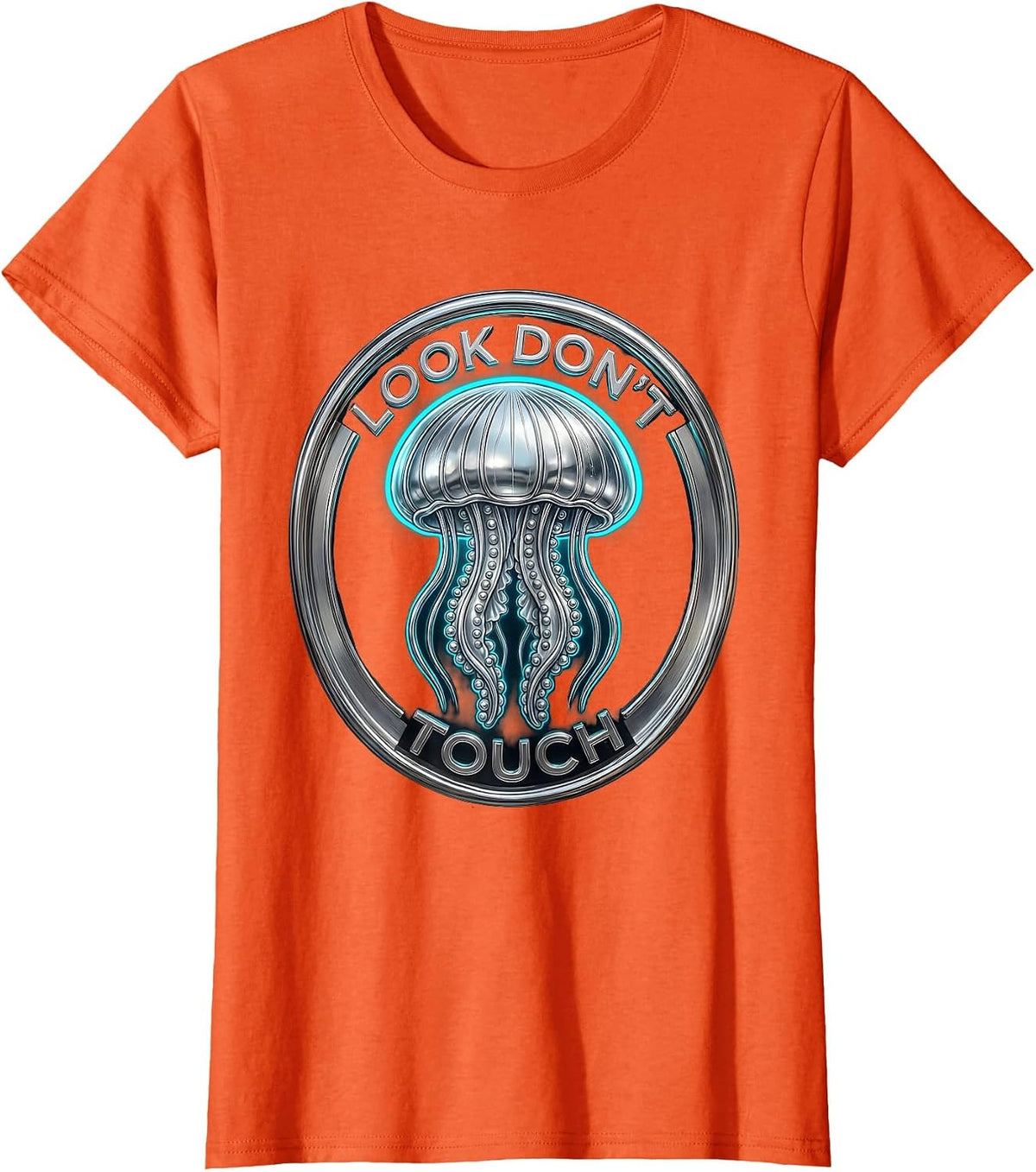 Look Don't Touch Vaporwave Y2K Jellyfish Ocean Sea Creature T-Shirt - Orange