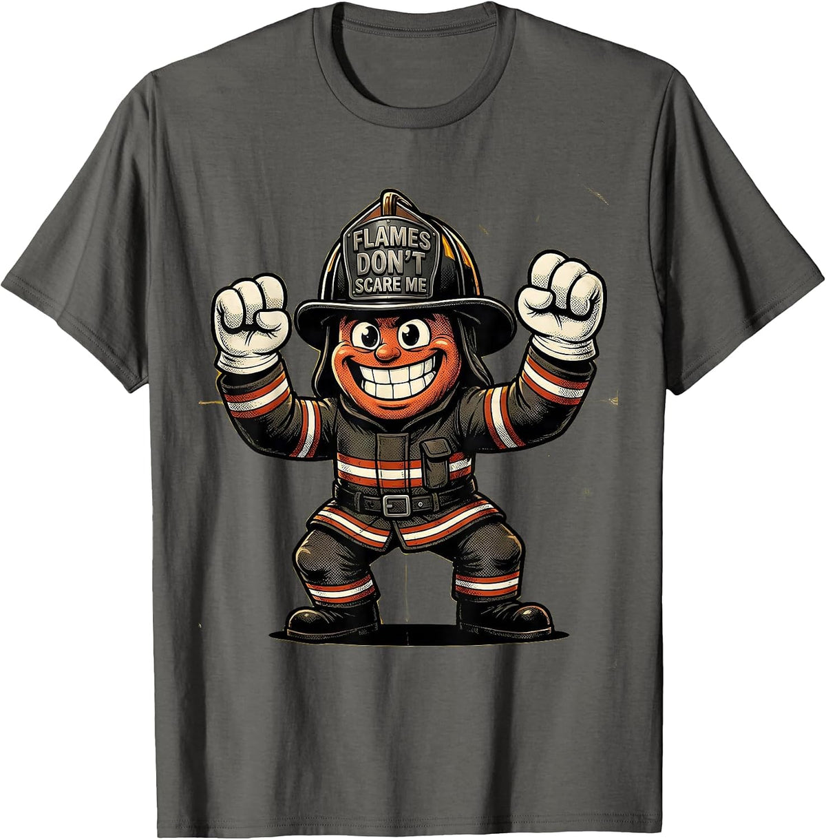 Flames Don't Scare Me Firefighter Design T-Shirt - Asphalt Grey