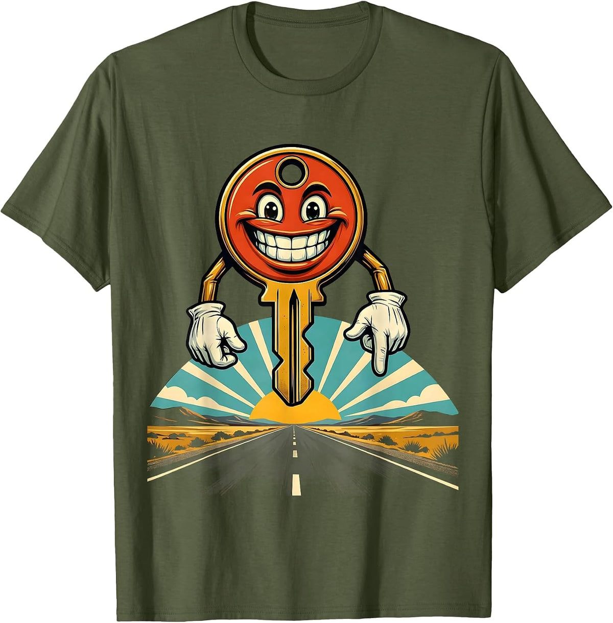 Men's Car Key Open Road Valley Forge Automotive Graphic T-Shirt - Olive Green