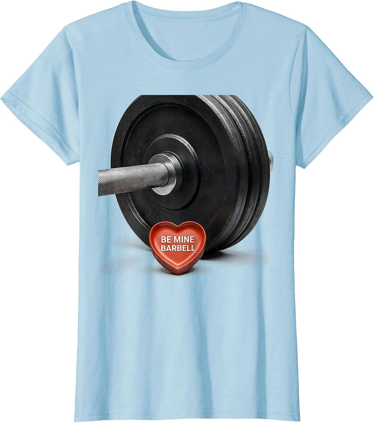 Women's Be Mine Barbell Funny Gym Valentines Day Weightlifting Humor T-Shirt - Baby Blue