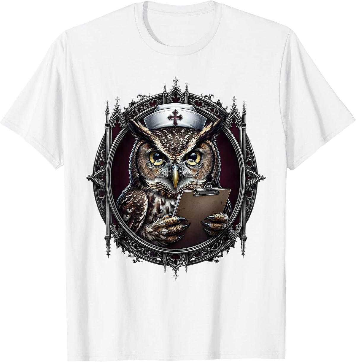 Men's Nurse Owl Halloween Costume Glasses Clipboard T-Shirt - White