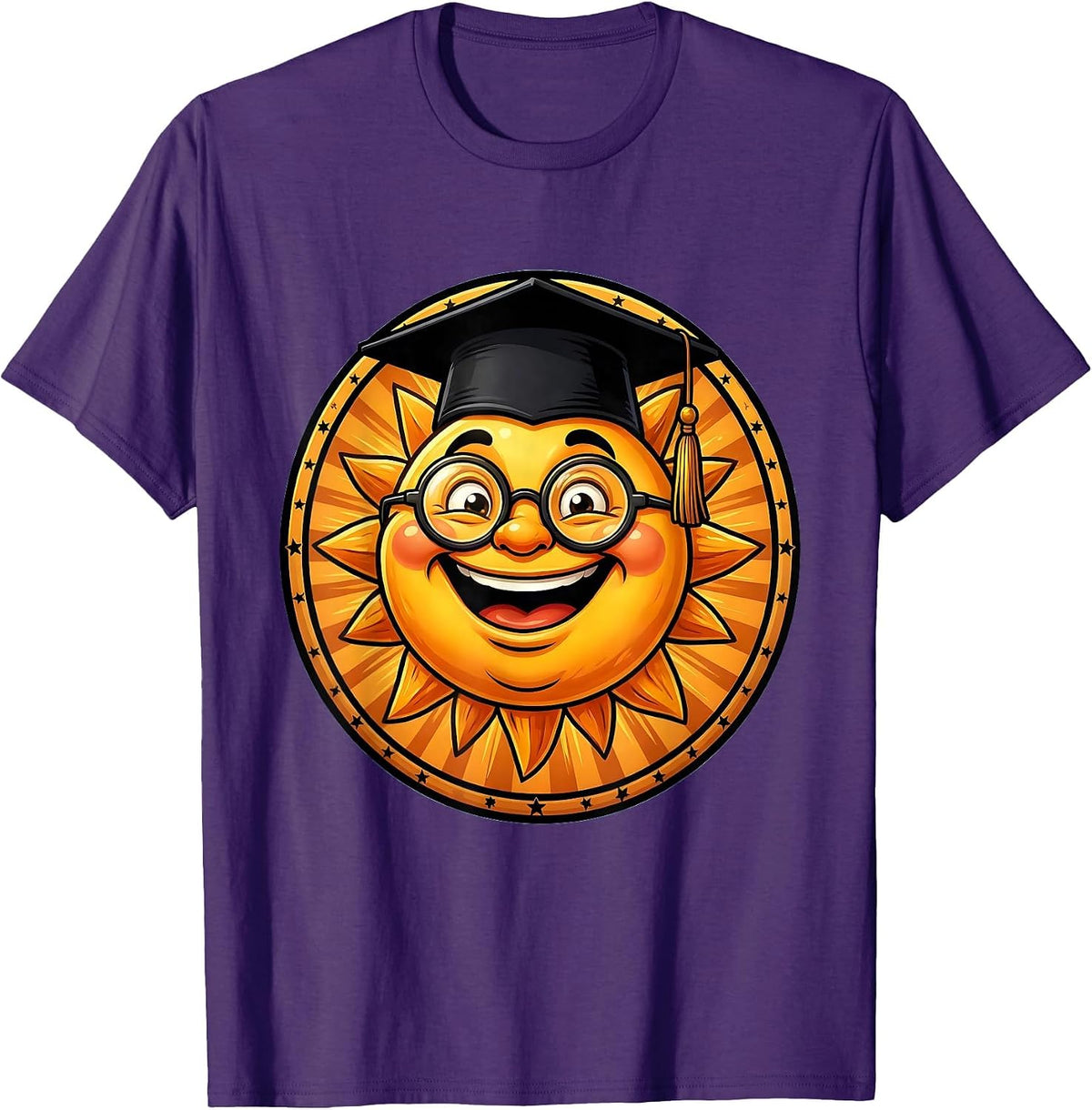Third Grade Teacher Sun Graduation Cap Glasses T-Shirt - Purple