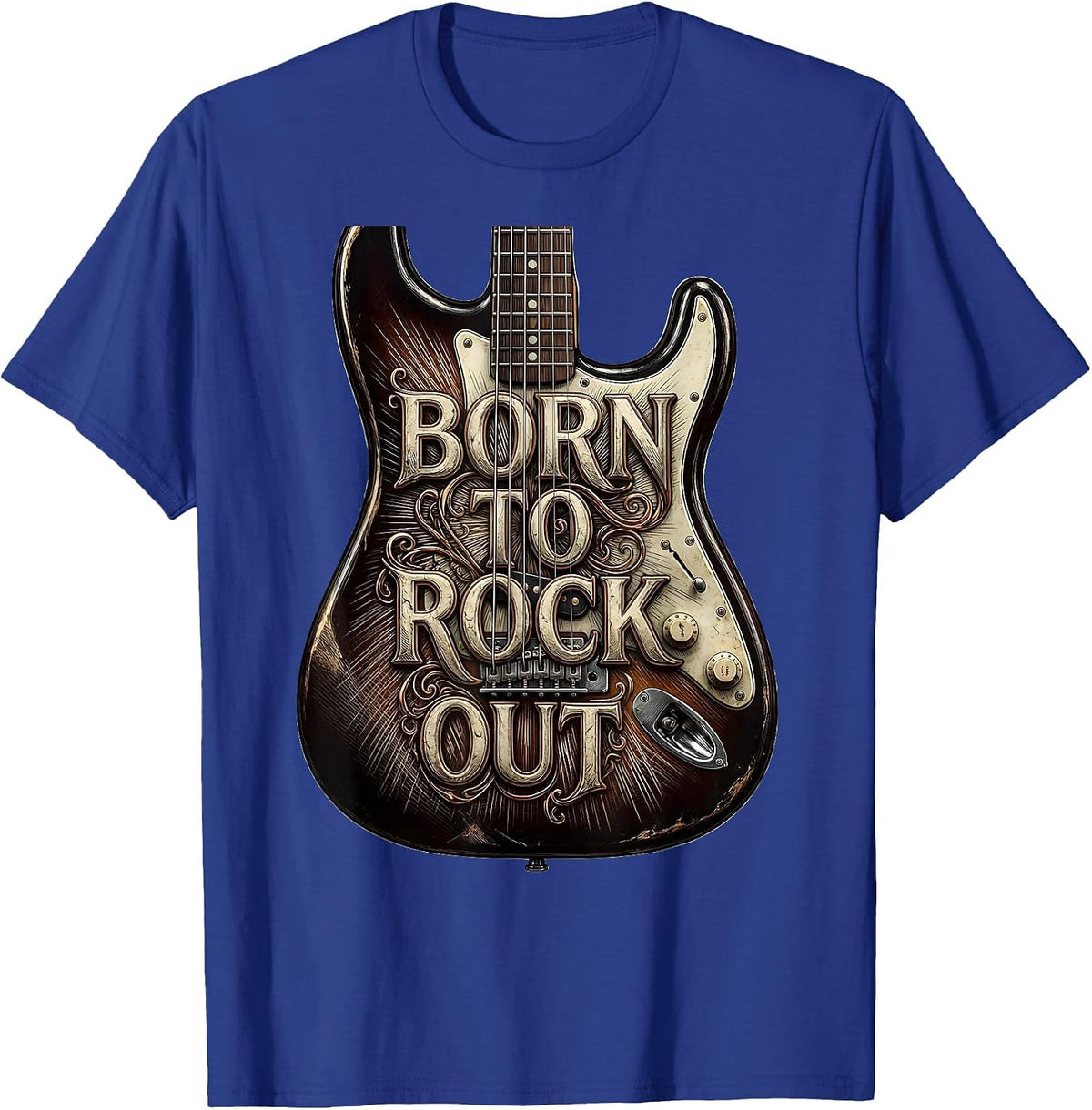Born to Rock Out Graphic Music Design T-Shirt - Royal Blue