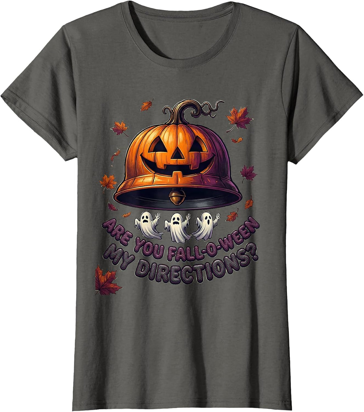 Women's Are You Fall-O-Ween My Directions Teacher Halloween Ghost T-Shirt - Asphalt Grey