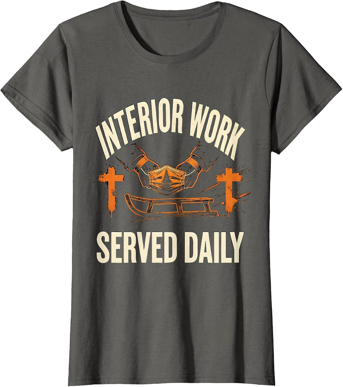 Women's Interior Work Served Daily Funny Football Lineman Game-Day T-Shirt - Asphalt Grey