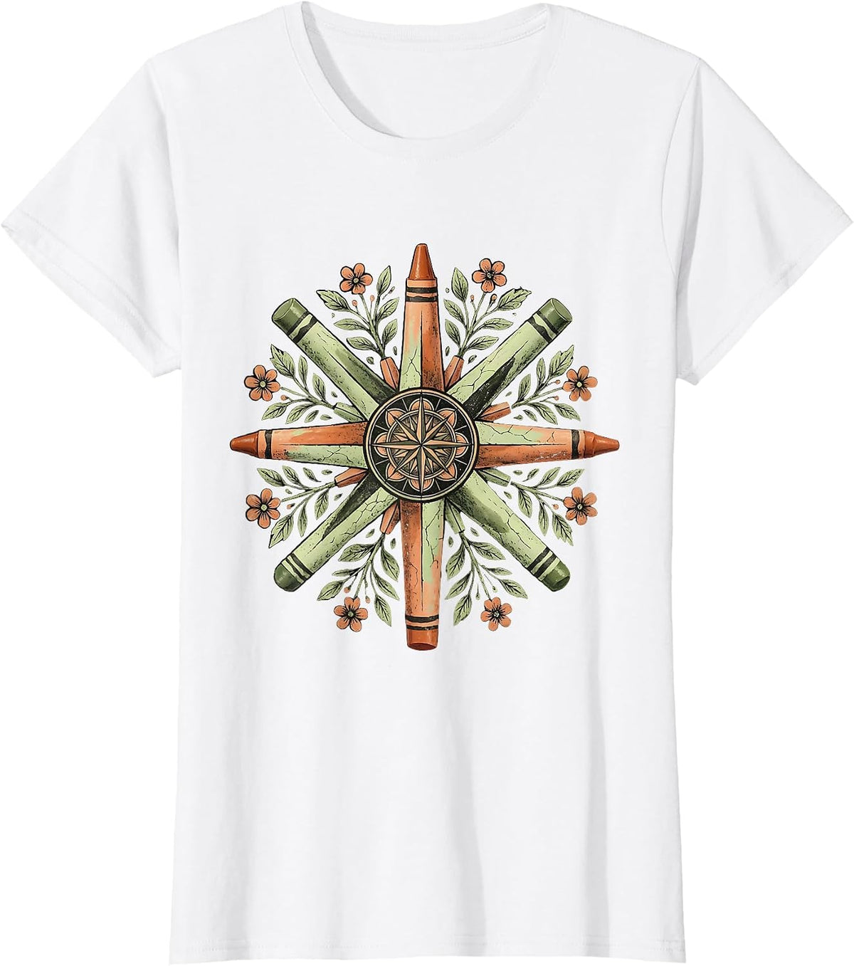 Crayon Compass Rose Paraprofessional Design T-Shirt - White