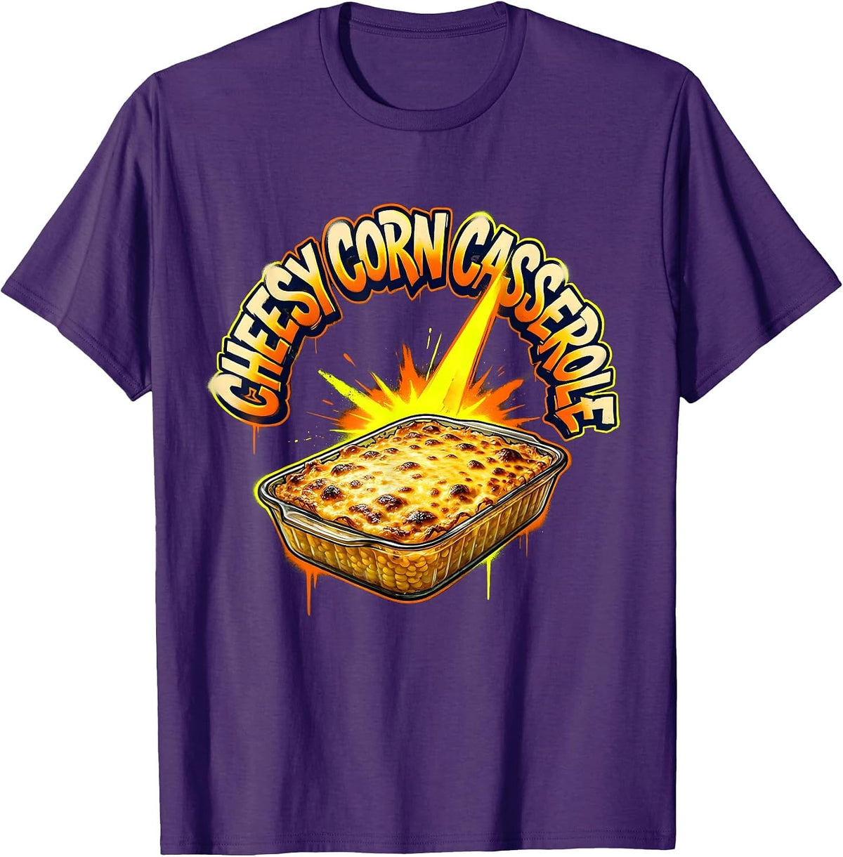 Cheesy Corn Casserole Graffiti Thanksgiving Food Bootleg T-Shirt - Purple