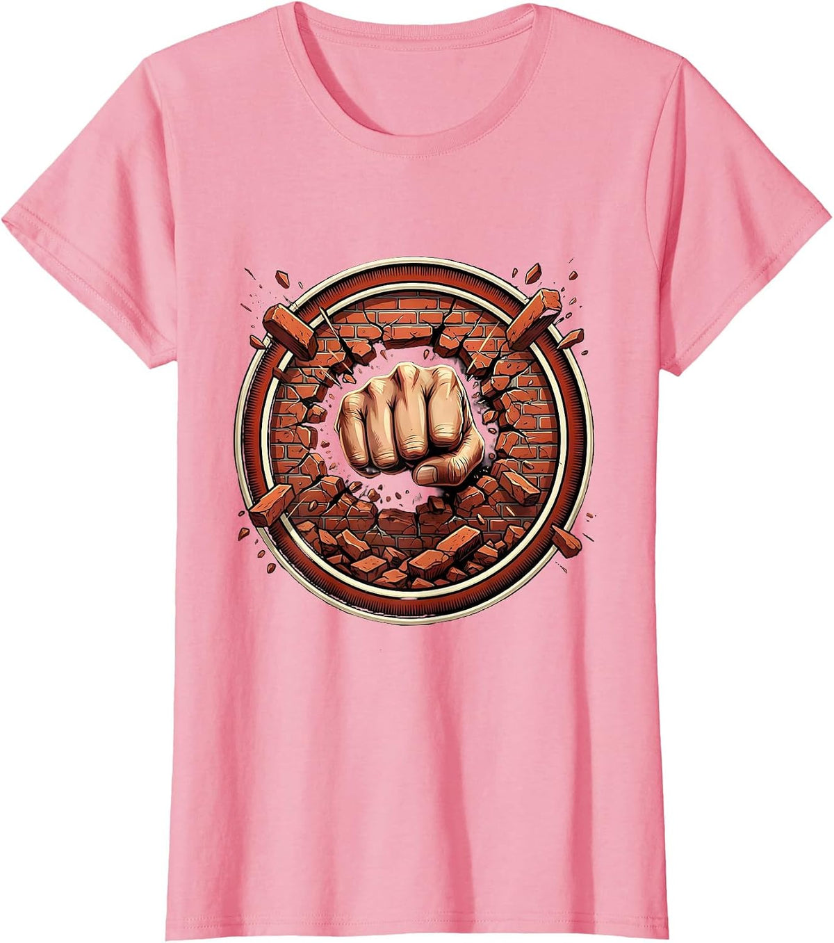 Women's Fist Through Brick Wall Breakthrough Graphic T-Shirt - Pink