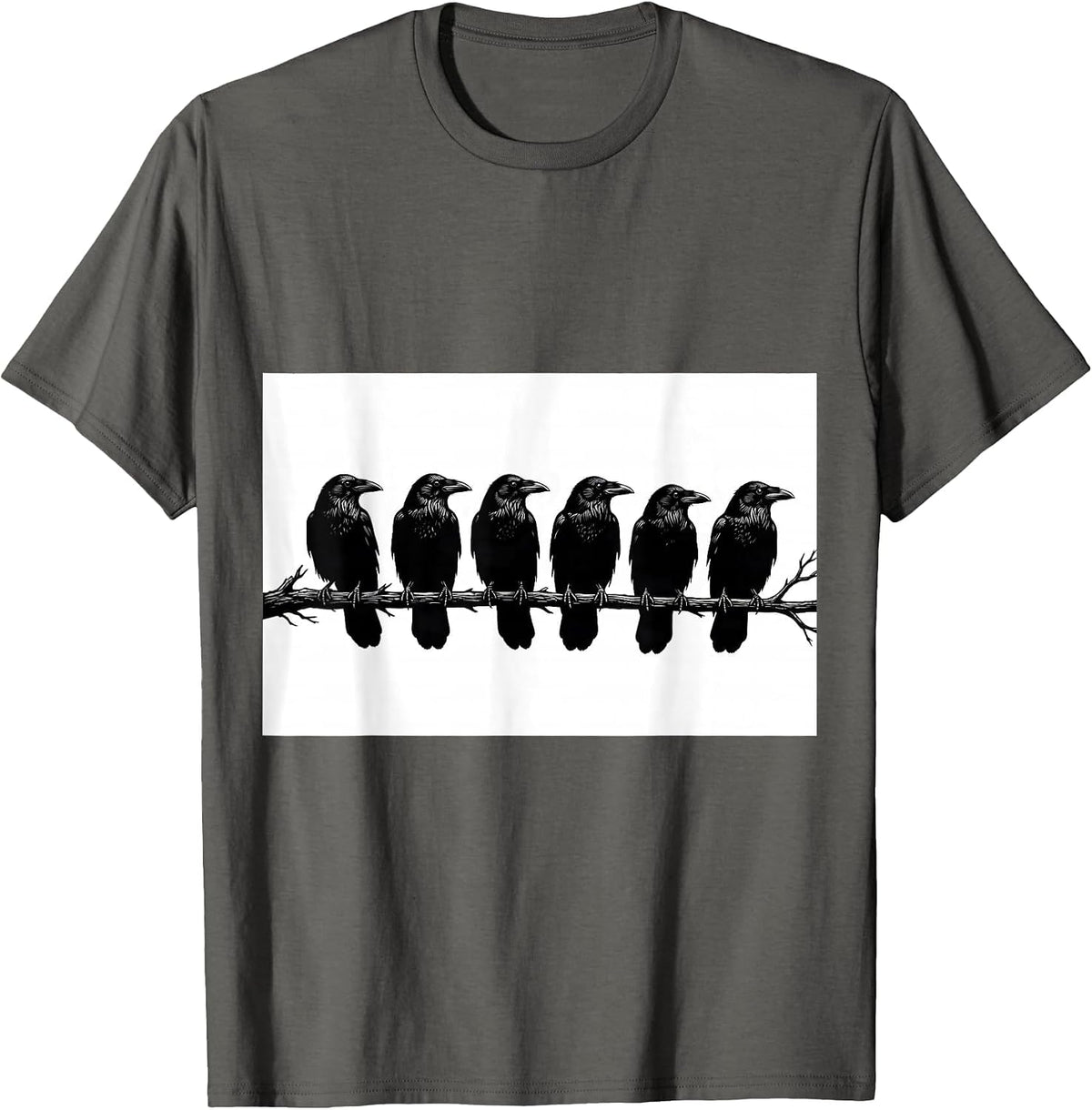 Men's Six Crows Silhouette Dark Humor Gothic Bird Lover T-Shirt - Asphalt Grey