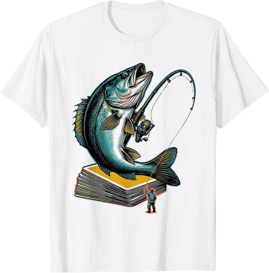 Men's Oversized Bass Fishing Humor Gift for Dads and Kids T-Shirt - White