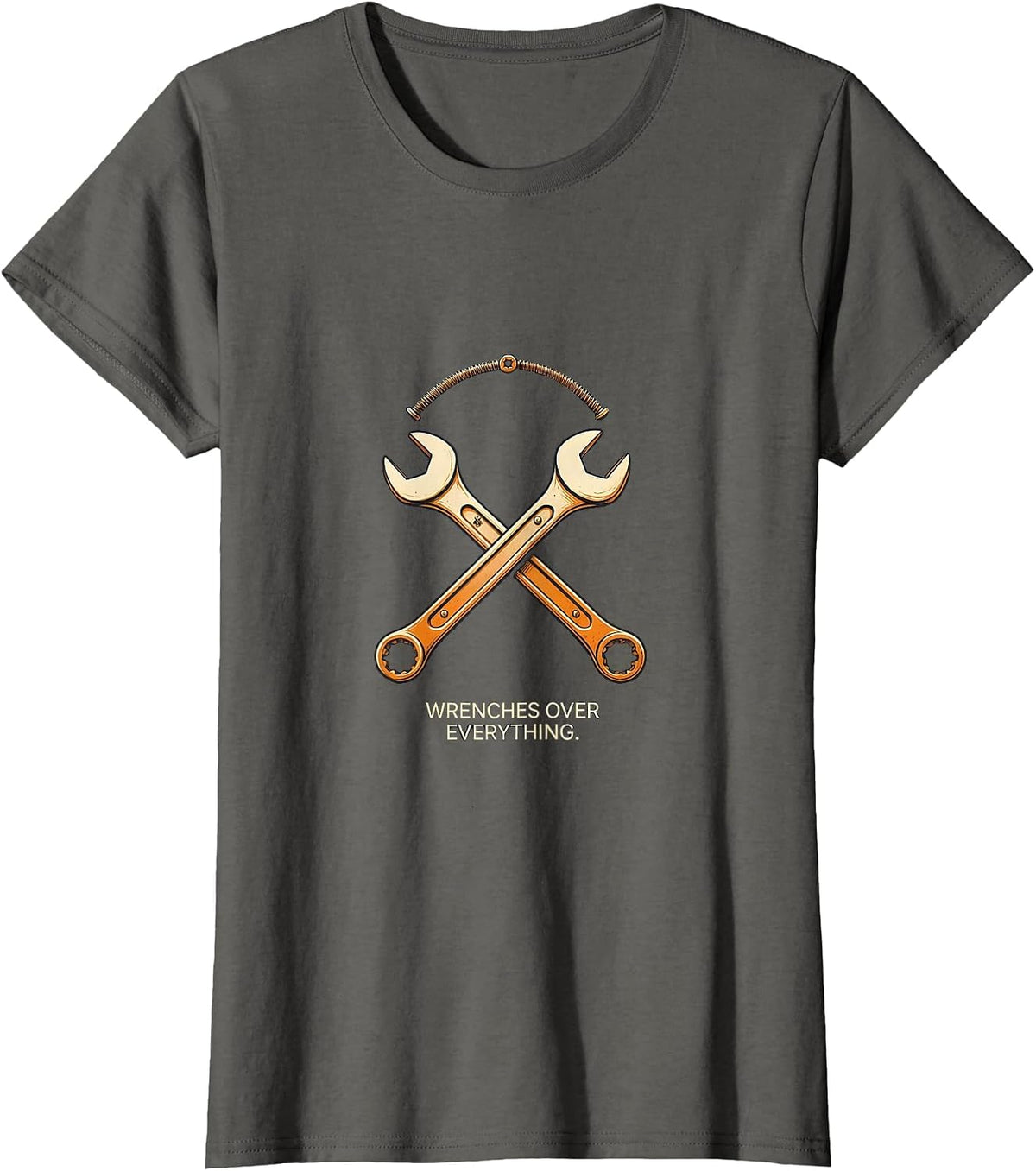 Women's Wrenches Over Everything Pit Crew Design T-Shirt - Asphalt Grey