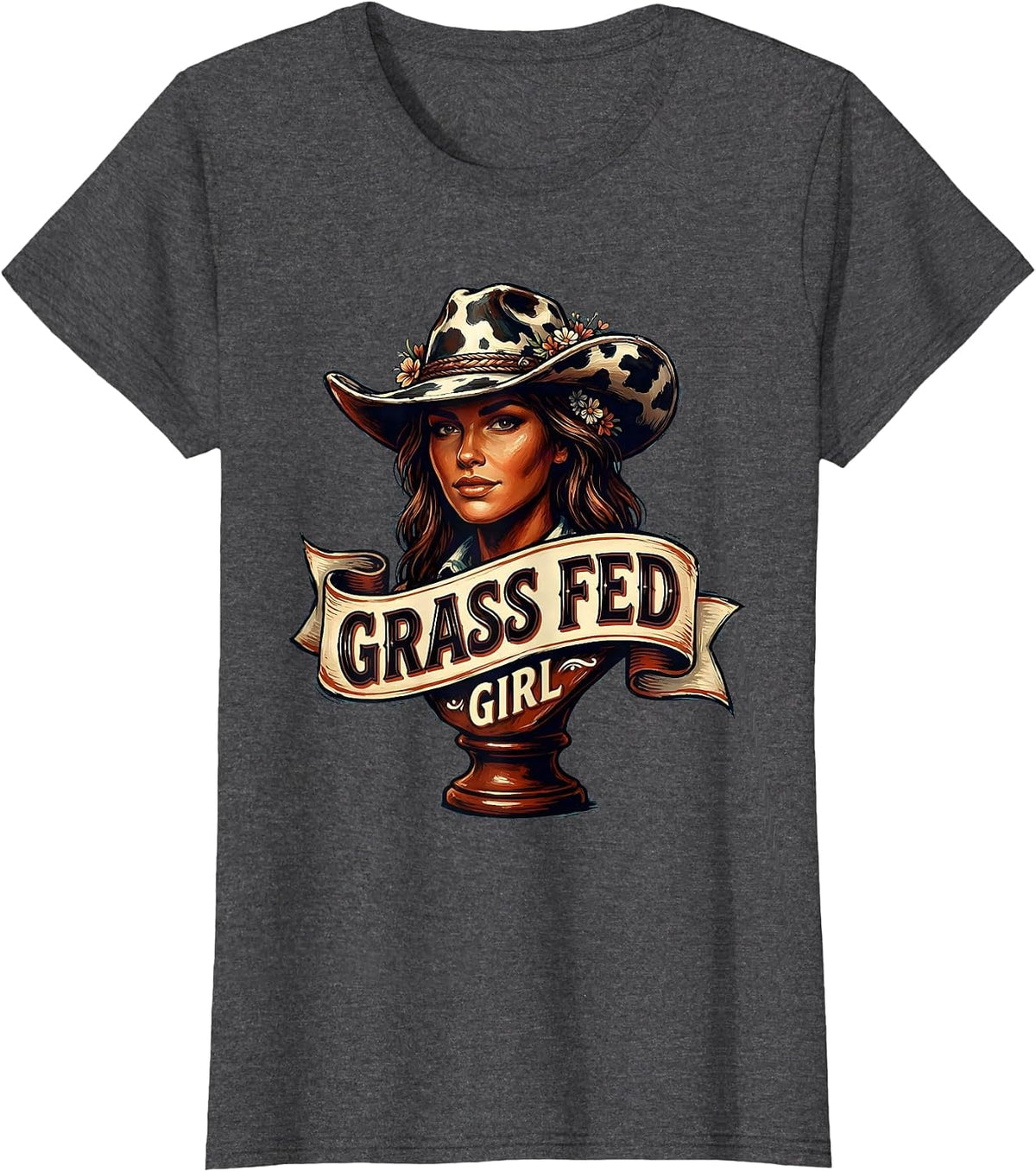 Women's Grass Fed Girl Funny Cow Lover Design T-Shirt - Dark Heather Grey