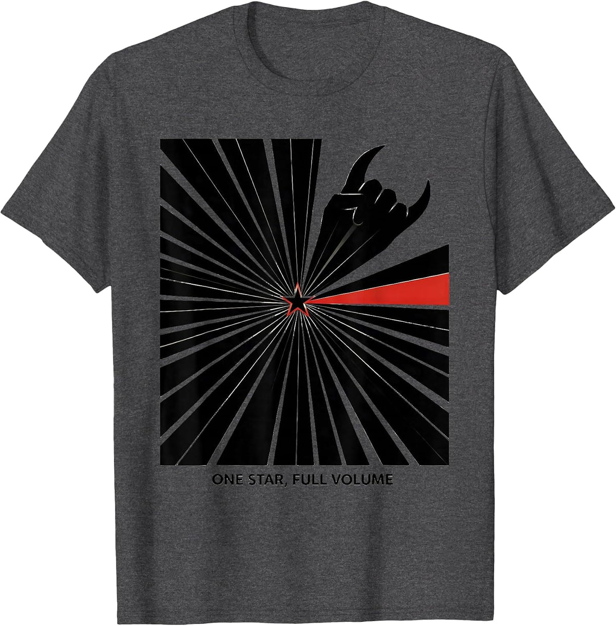 Men's One Star Full Volume Heavy Metal Rock Christmas Humor T-Shirt - Dark Heather Grey