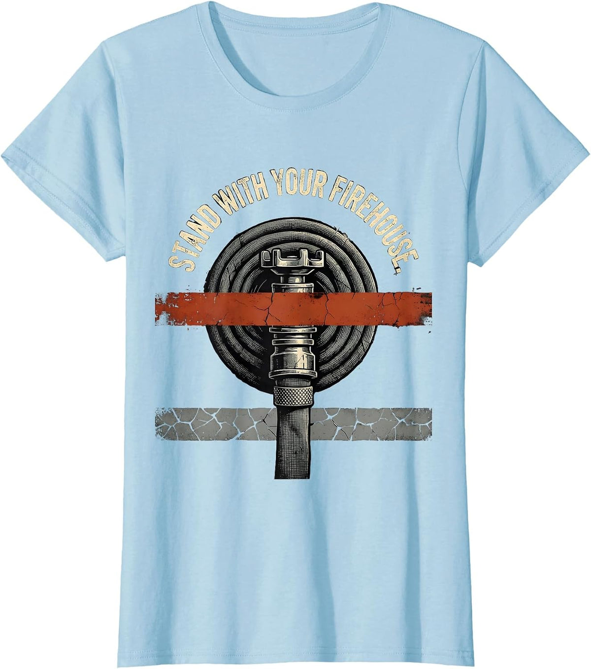 Stand With Your Firehouse Distressed Firefighter Tribute T-Shirt - Baby Blue