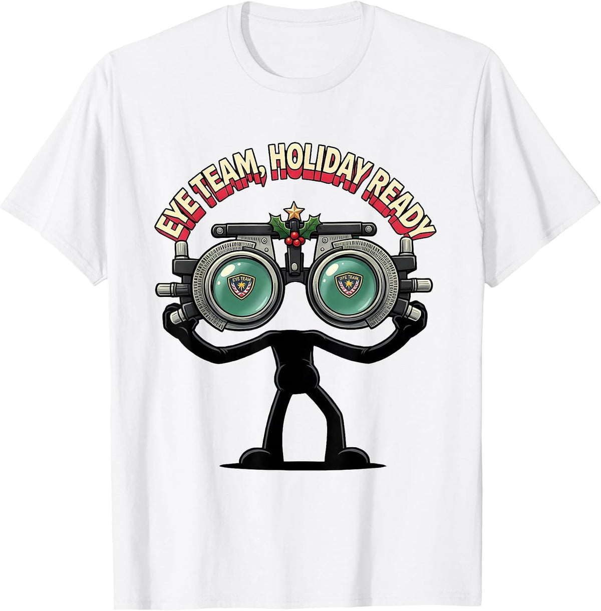 Men's Eye Team Holiday Ready Cartoon Optometrist Christmas T-Shirt - White