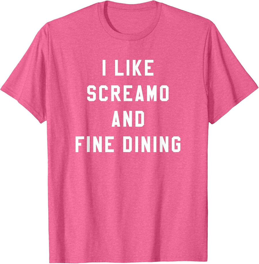 I Like Screamo and FINE Dining Funny Emo Goth Punk Music T-Shirt, Men, Pink Heather, Large - As Pictured