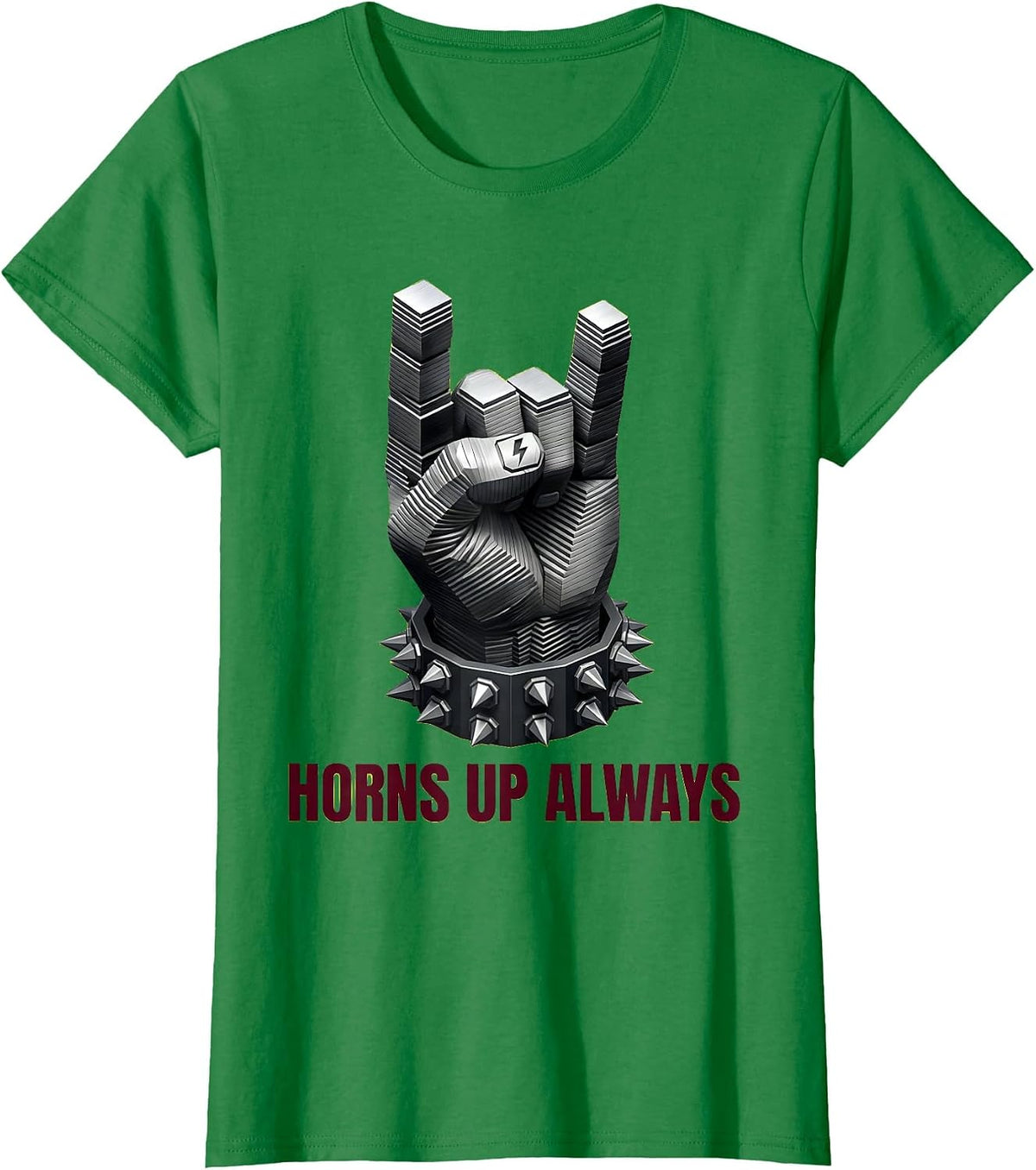 Horns Up Always Heavy Metal Graphic Design T-Shirt - Kelly Green