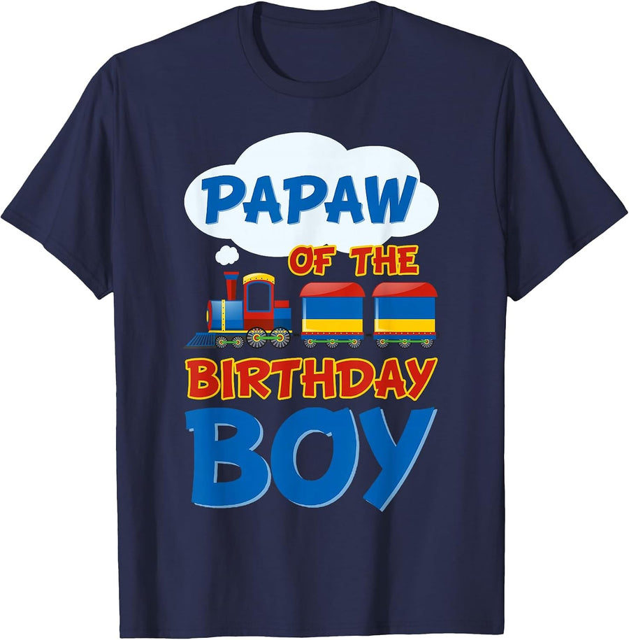 Train Bday Railroad Papaw of The Birthday Boy Theme Party T-Shirt - Navy Blue