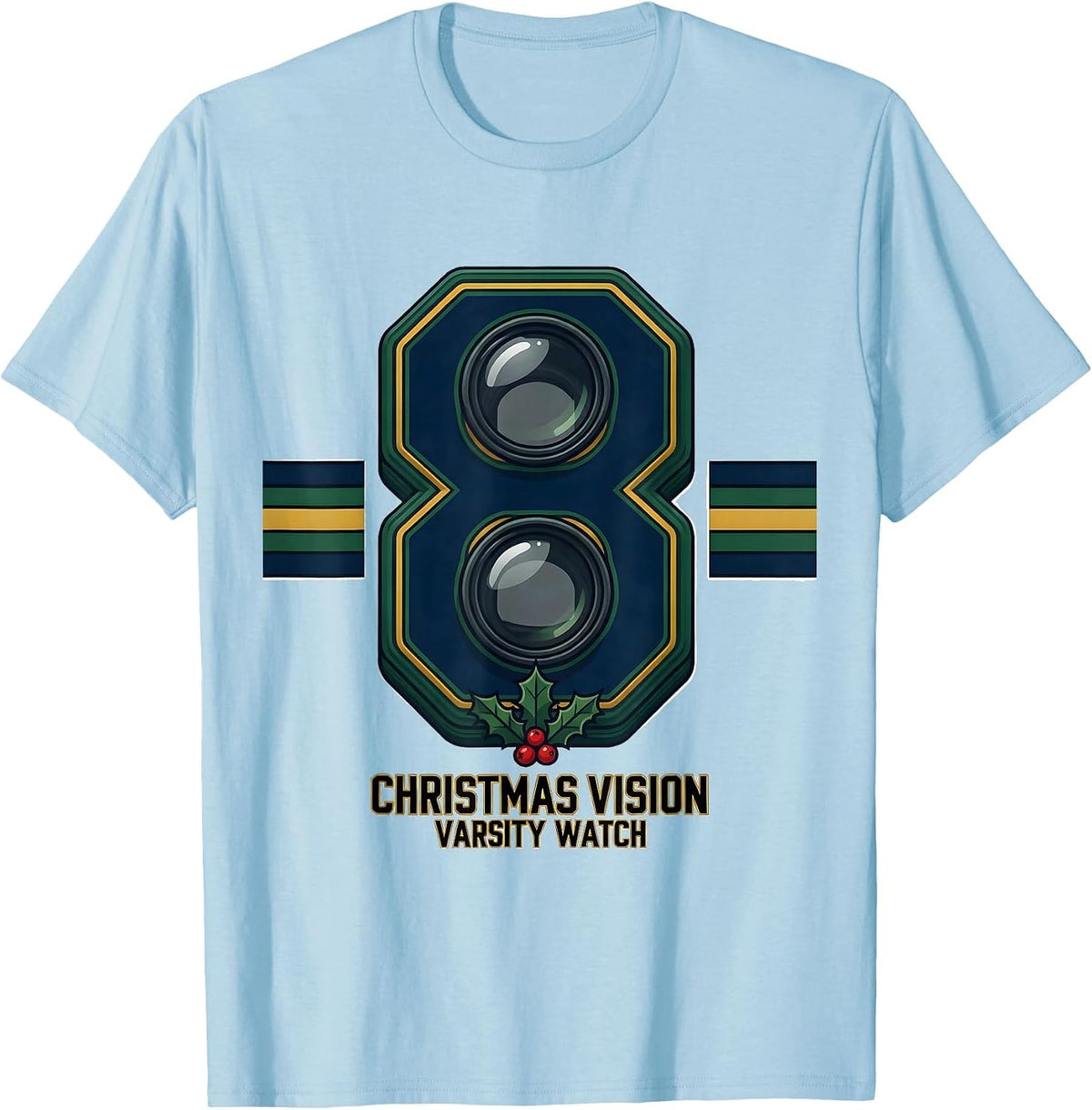 Men's Christmas Vision Varsity Watch Funny Optometrist Eye Doctor T-Shirt - Baby Blue