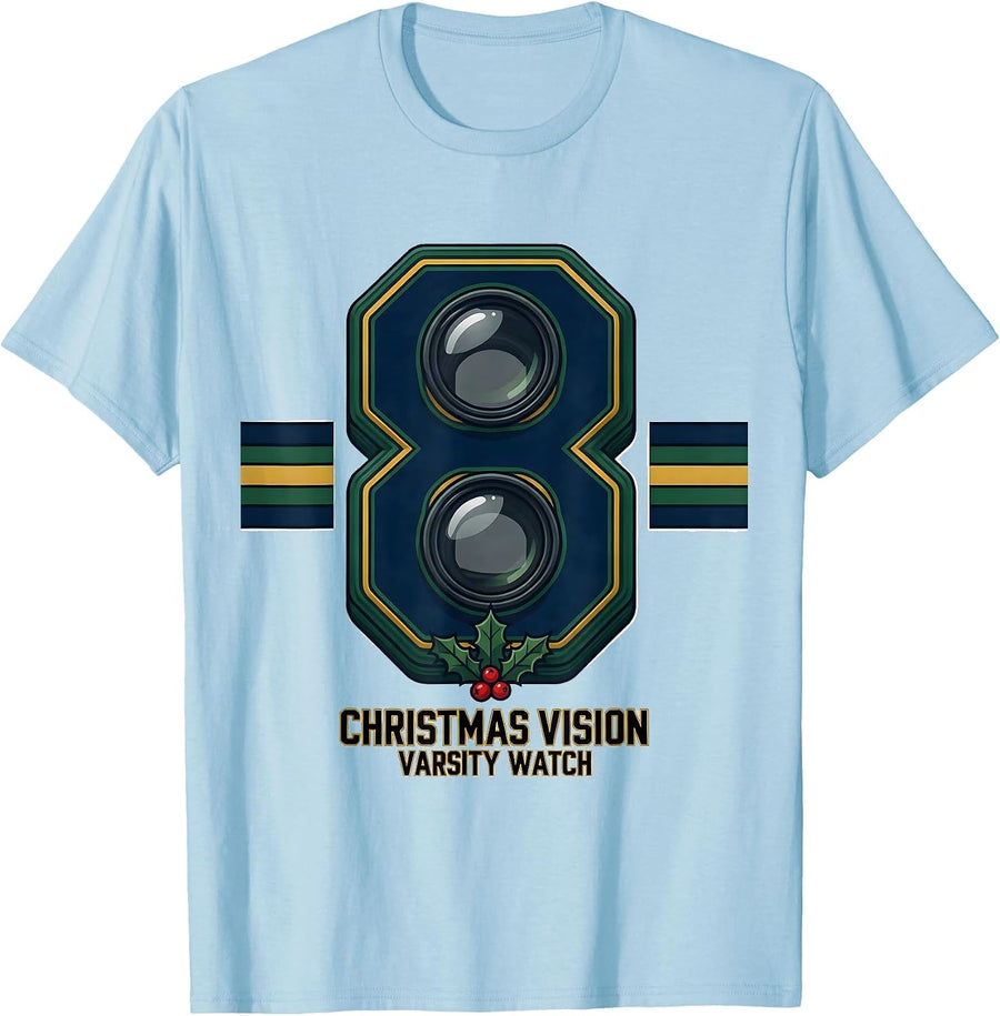 Men's Christmas Vision Varsity Watch Funny Optometrist Eye Doctor T-Shirt - Baby Blue