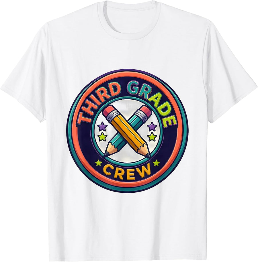 Men's Third Grade Crew Colorful Back To School Student Teacher T-Shirt - White