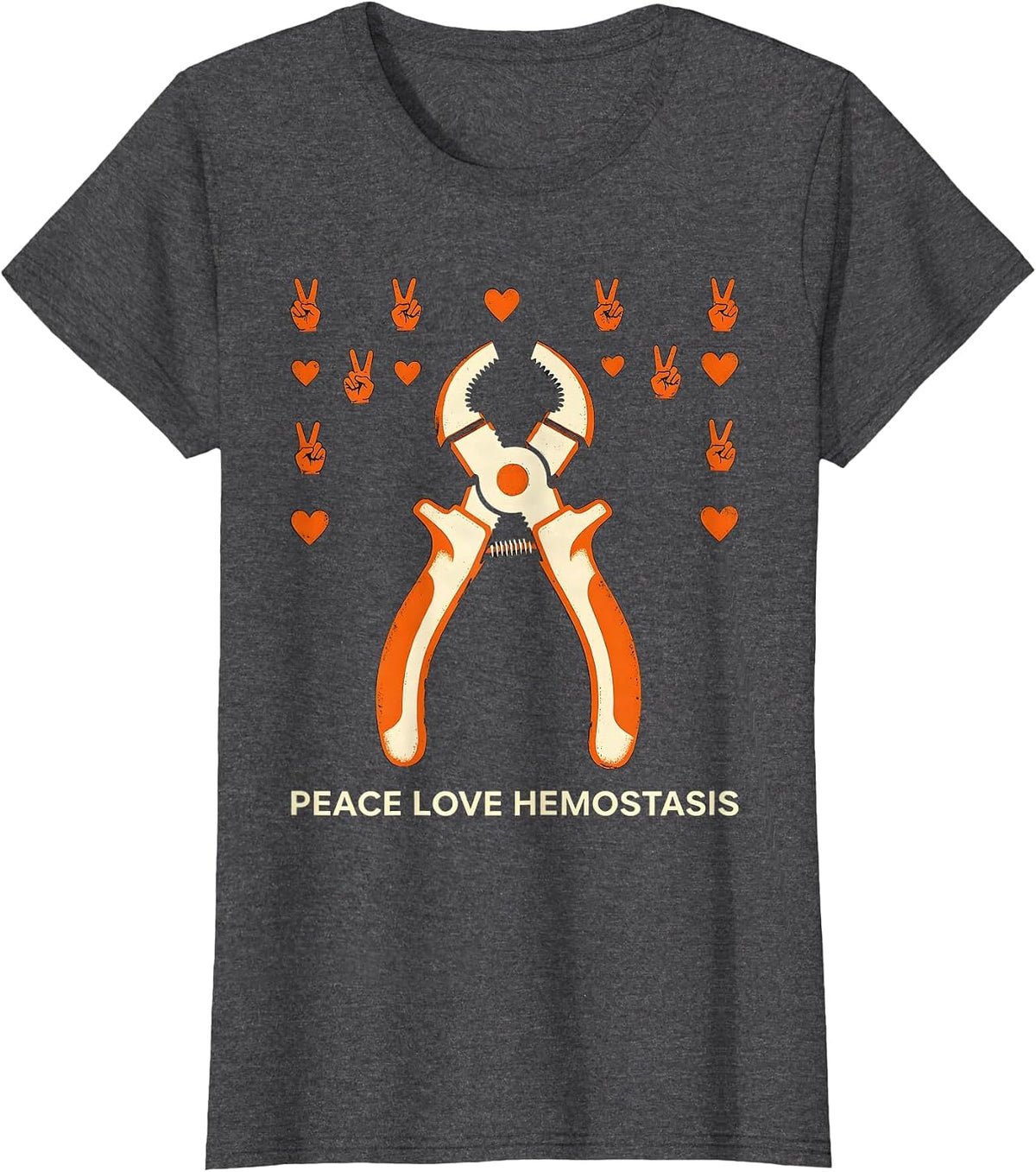 Women's Peace Love Hemostasis Stencil Graphic Surgical Tech Gift T-Shirt - Dark Heather Grey