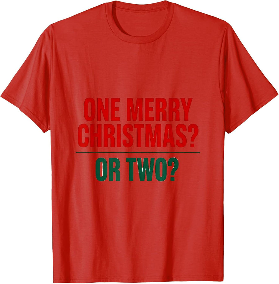 Men's One Merry Christmas? Or Two? Funny Optometrist Workplace T-Shirt - Red