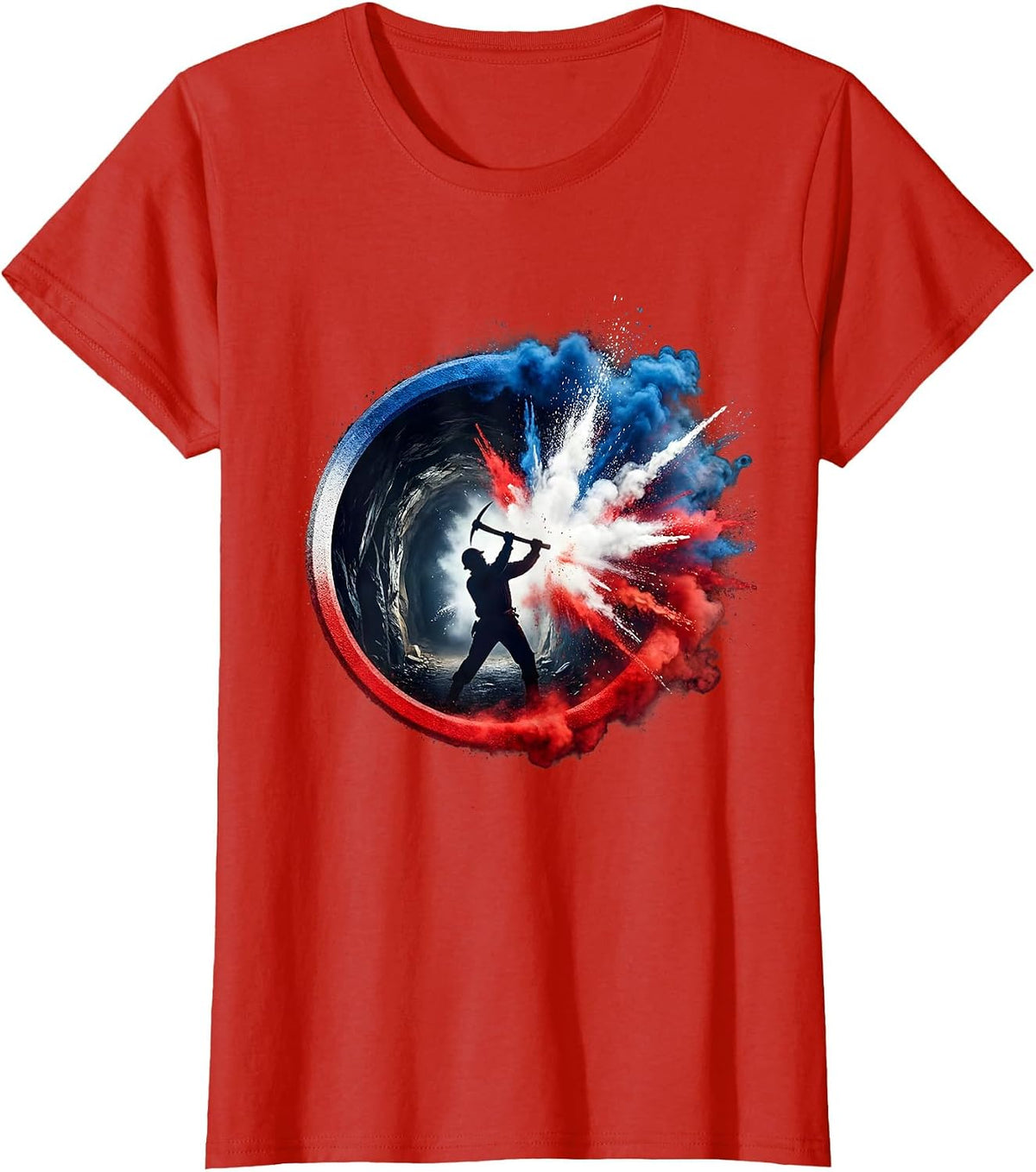 Miner With Pickaxe at Mountain Mine Entrance T-Shirt - Red