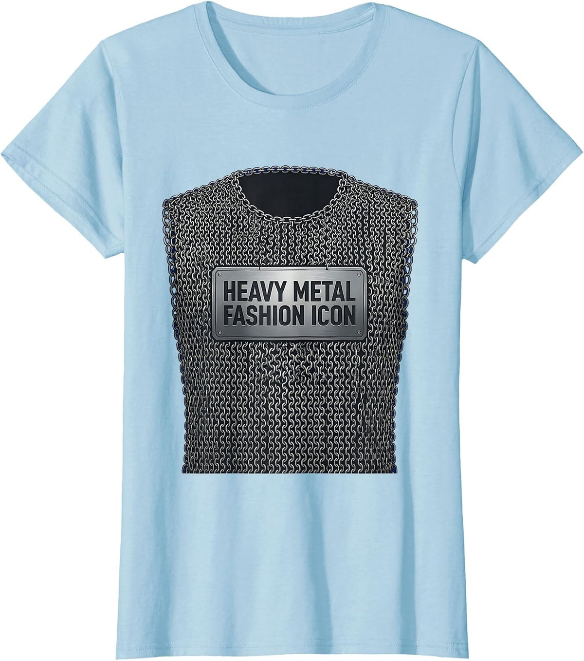 Heavy Metal Fashion Icon Chainmail Design T-Shirt - Baby Blue