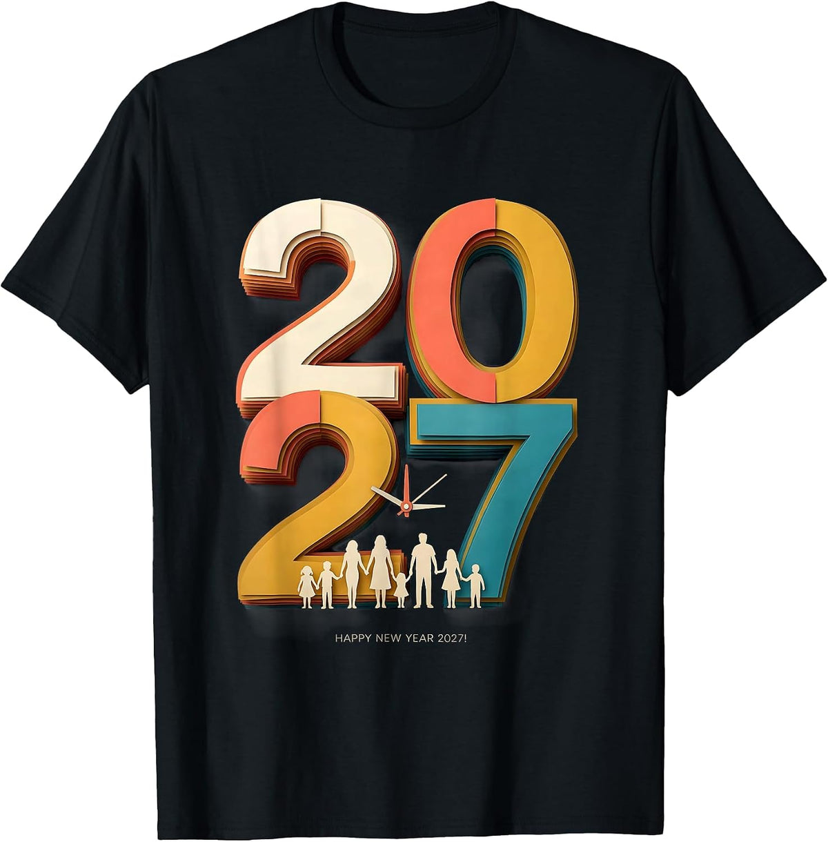 Men's Happy New Year 2027 Paper Cutout Family Party Celebration T-Shirt - Black