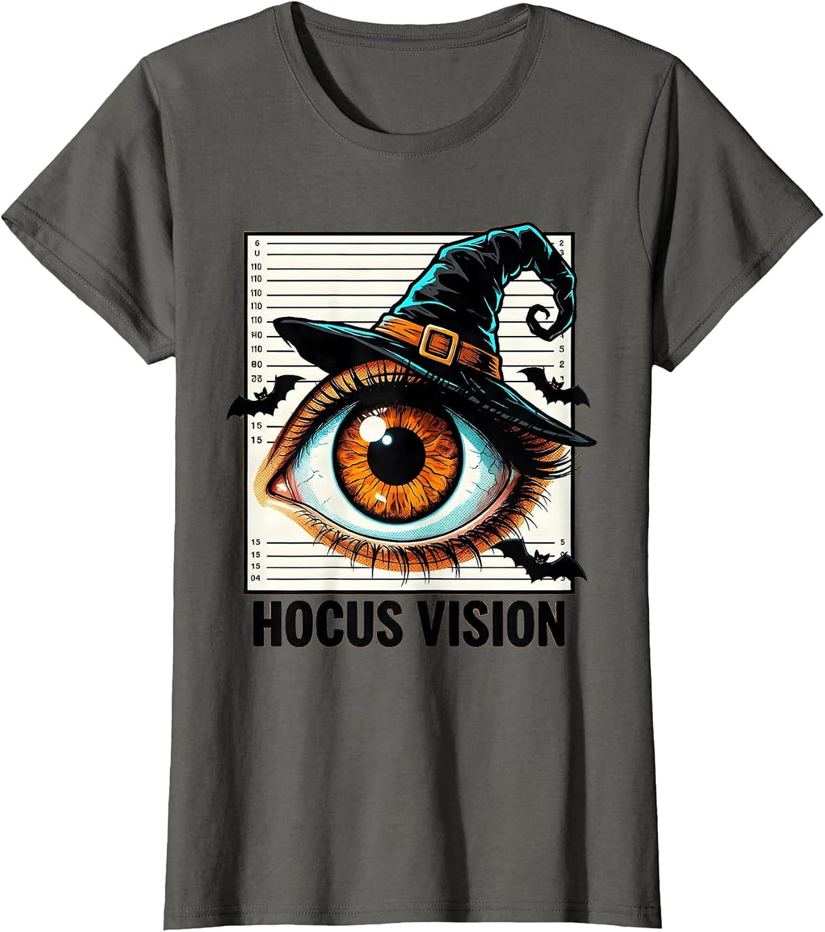 Women's Hocus Vision Pop Art Halloween Optometrist Eye Doctor T-Shirt - Asphalt Grey