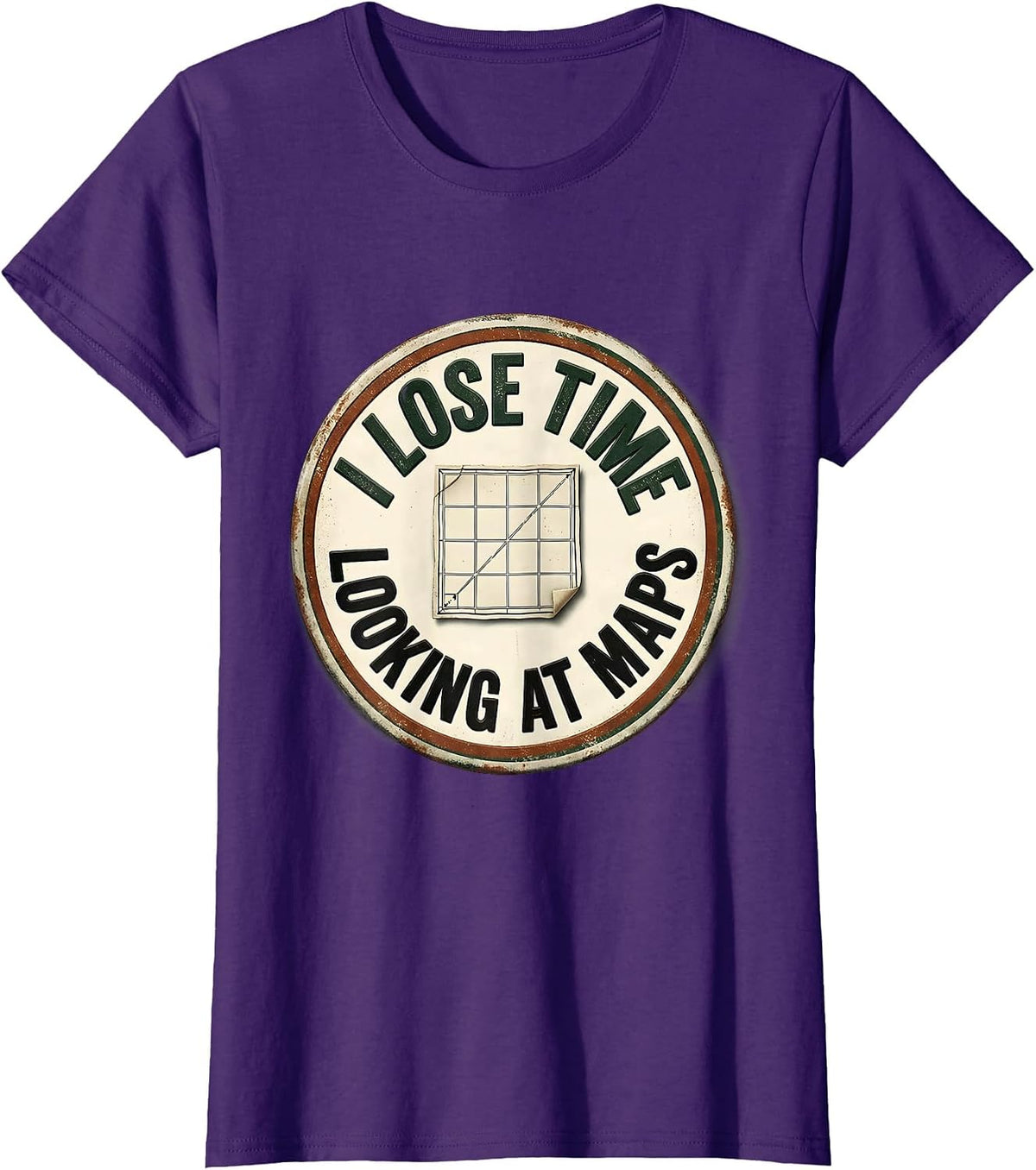 Women's I Lose Time Looking At Maps Vintage History Teacher Deadpan T-Shirt - Purple