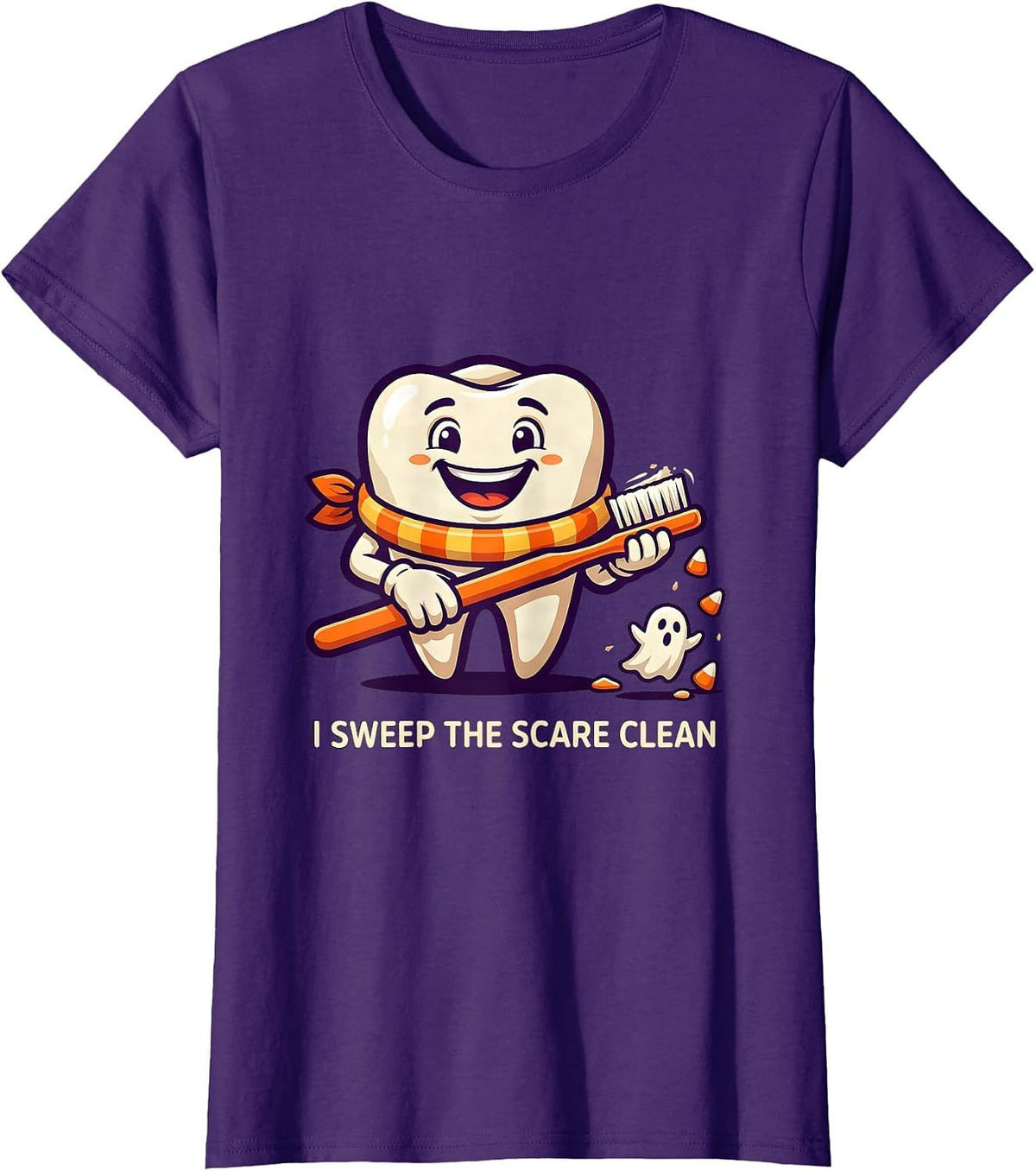 Women's I Sweep The Scare Clean Funny Dentist Halloween Ghost T-Shirt - Purple