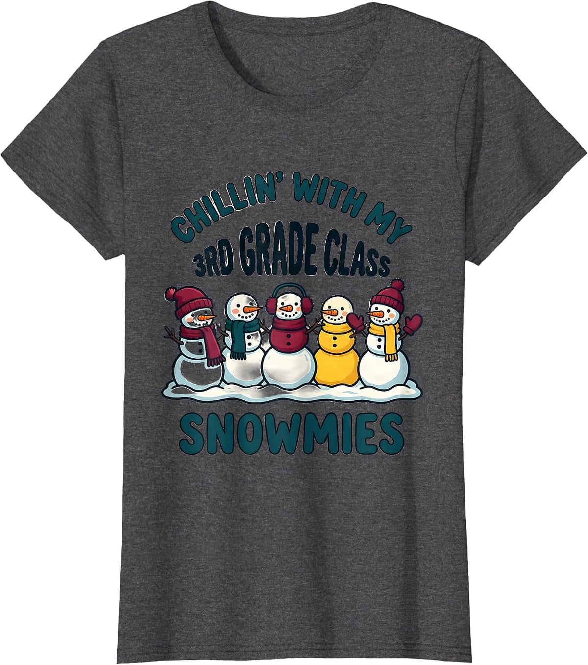Women's Chillin' With My 3rd Grade Class Snowmies Teacher T-Shirt - Dark Heather Grey
