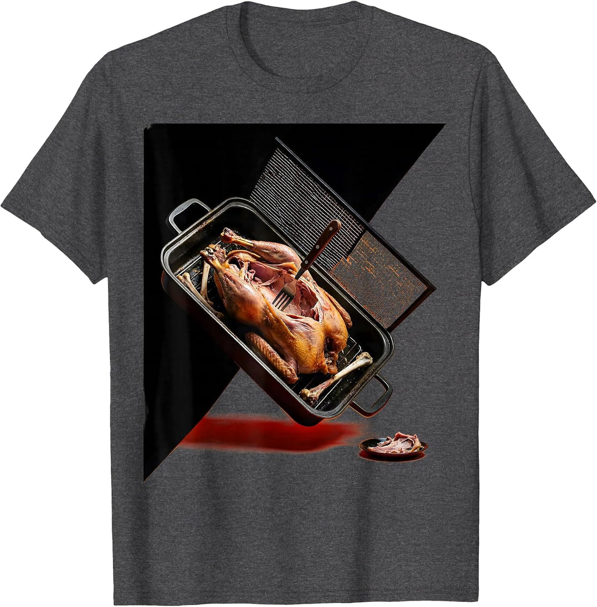 Men's Roasting Pan Turkey Carcass Funny Thanksgiving Group T-Shirt - Dark Heather Grey