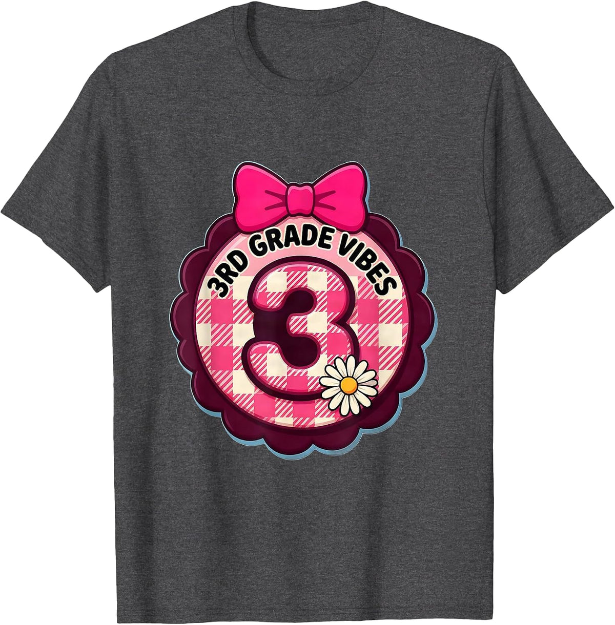 Men's 3rd Grade Vibes Cute Bow Back To School Third Grade T-Shirt - Dark Heather Grey