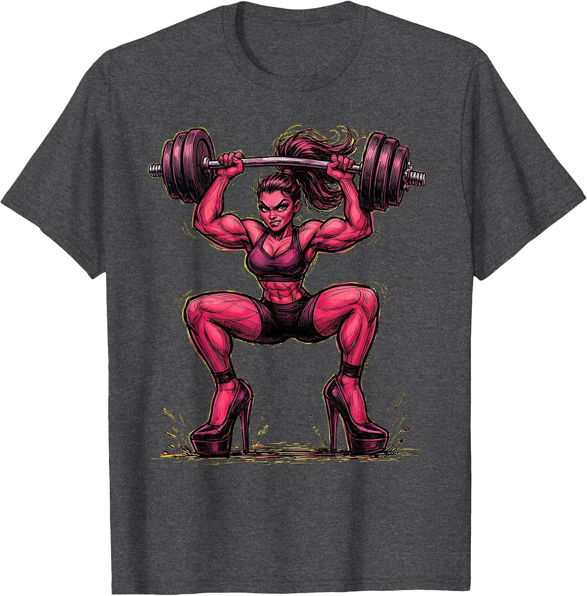 Dumbbell Diva Lifting Weights in Heels T-Shirt - Dark Heather Grey