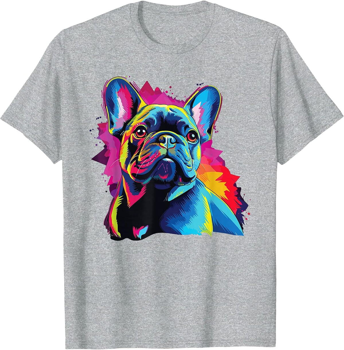 Watercolor Colorful French Bulldog Dogs T-Shirt - Heather Grey