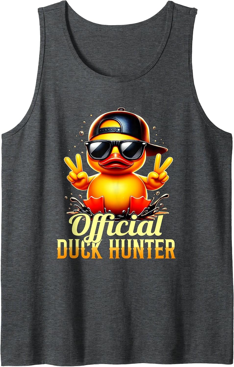 Official Duck-Hunter Cruise Funny Rubber Duck Hunting Squad Tank Top - Dark Heather Grey